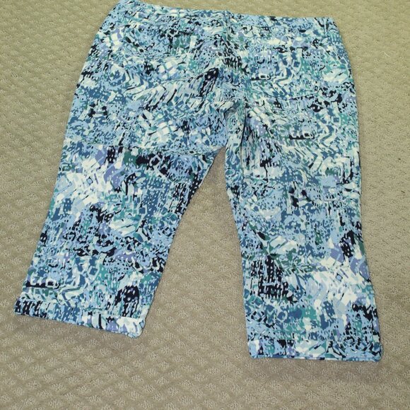 Nine West Chrystie Women's 16 Blue Patterned Cuffed Capri Jeans - Picture 2 of 6